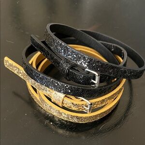 Glittery Skinny Belt Bundle One Black and One Gold, Size Small